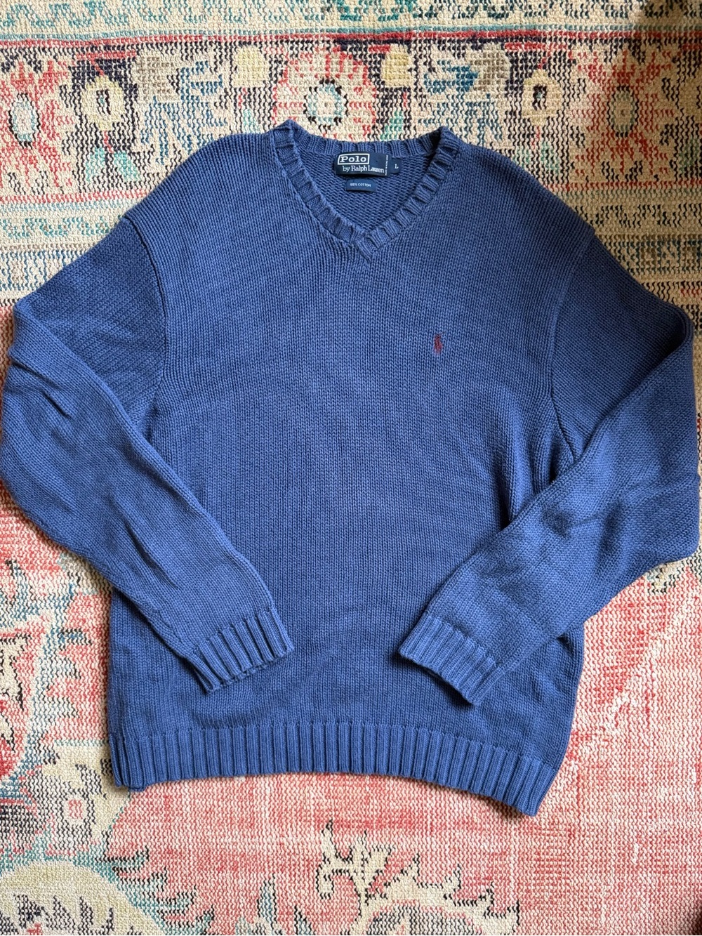 Polo by Ralph Lauren Men's Navy V-Neck Sweater Vintage